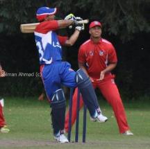 US Under-19 Waqas Shah hooks while batting during World Cup Qualifiers in King City Canada 2013 - photo by Salman Ahmad